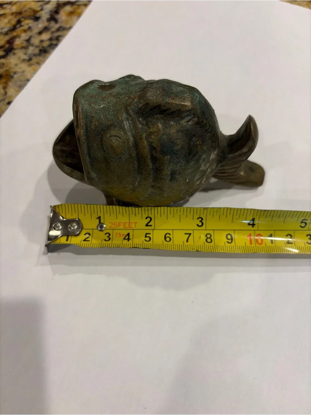 Vintage brass Fish Figural Ashtray Green Patina